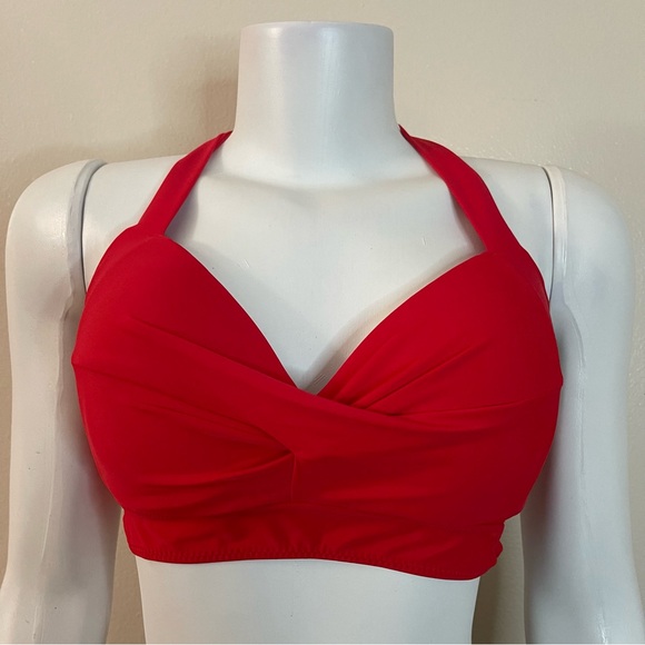 Red swimwear top leopard print bikini bottom two piece set - Picture 4 of 11